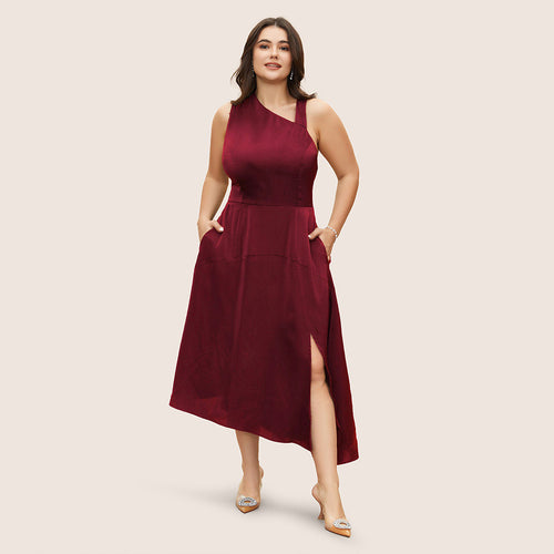 Dame elegant maxikjole med asymmetrisk neckholder og sidelommer Stilla