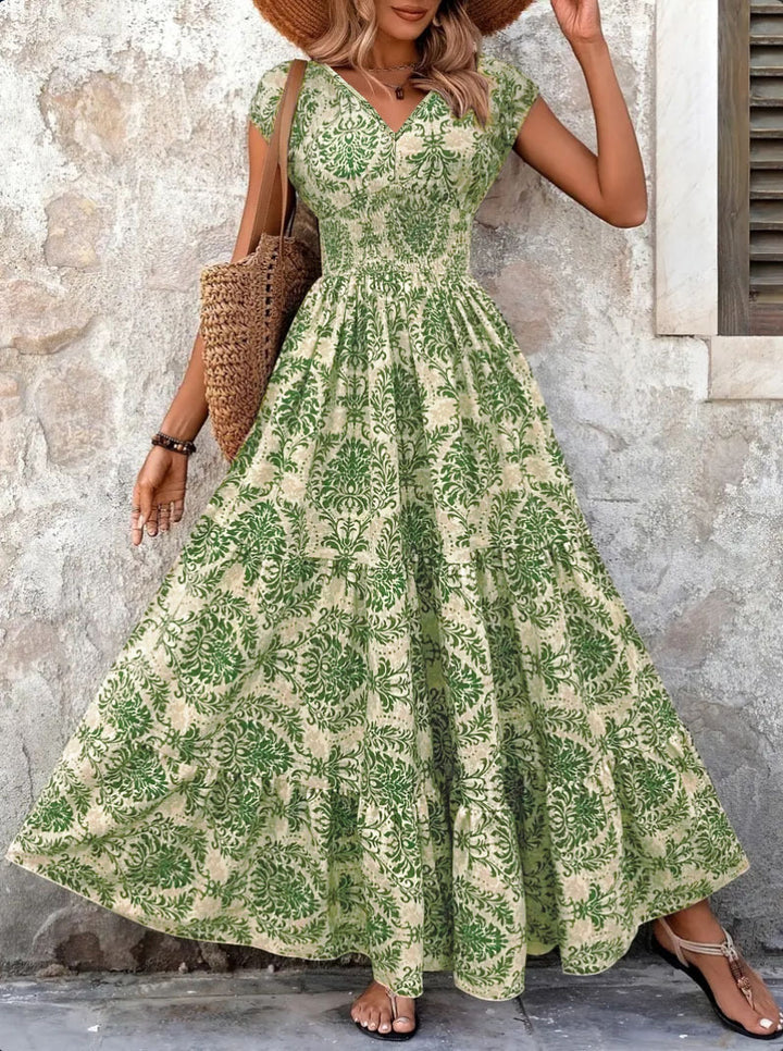 Dame Maxikjole med elegant floral-design og elastisk taljegummi Stilla