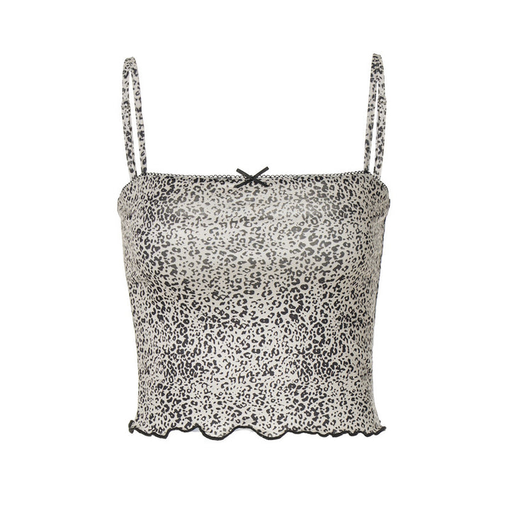 Dame Crop Top med trendy Leo-design og fine stropper Stilla