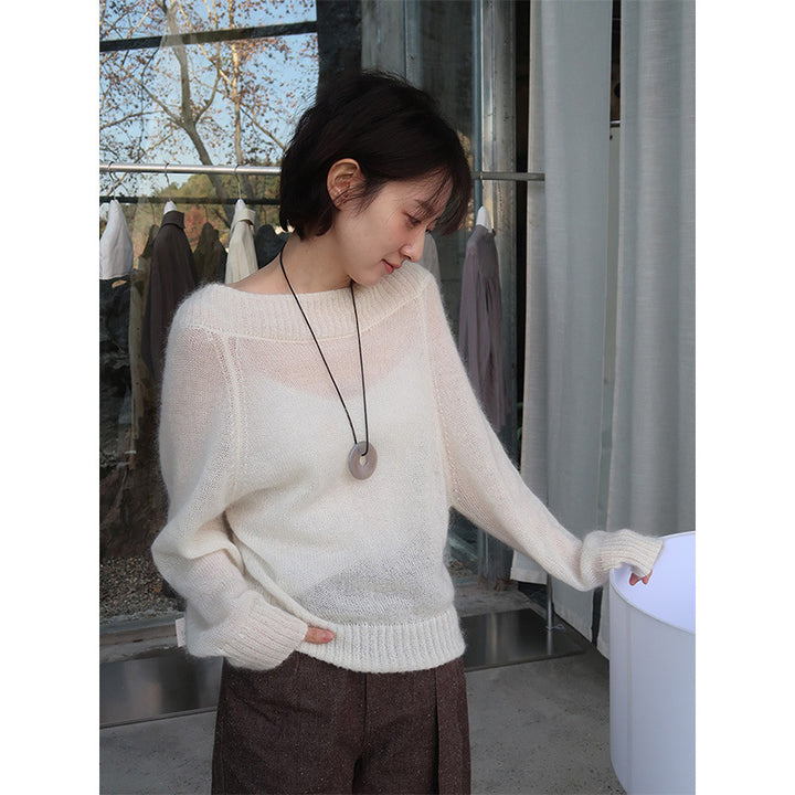 Dame afslappet sweater med off-shoulder design og blød materialeblanding Stilla
