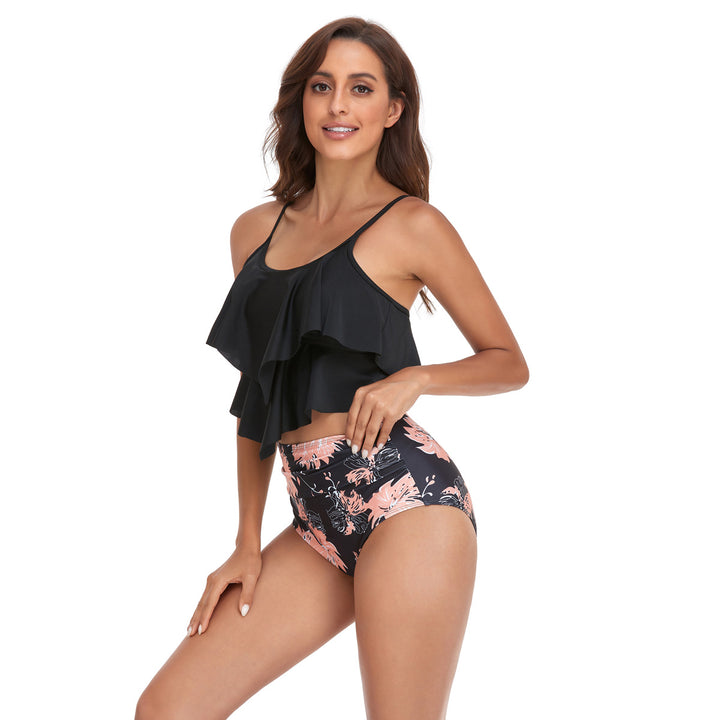 Damer Tankini-sæt med flydende flæsedesign og figurbeskrivende bikini-bukser Skovae