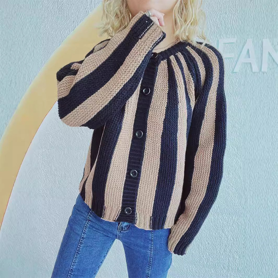 kvinders fashionable cardigan med vertikale blokstriber Stilla