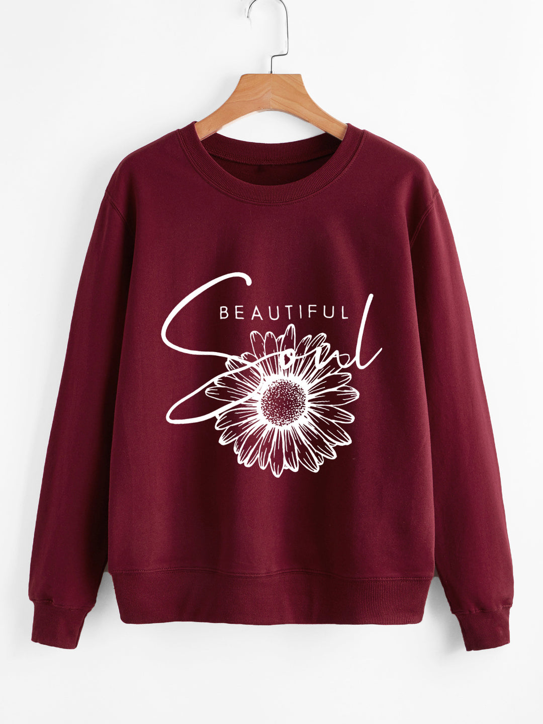 Kvindes sweatshirt med blomstermotiv og inspirerende tekst Stilla