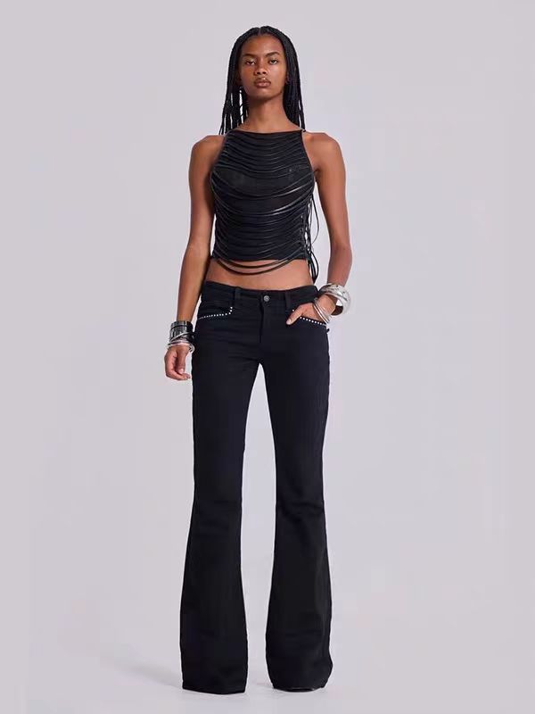 Dame Tekstureret Mesh-Crop-Top med Lag-detaljer Stilla