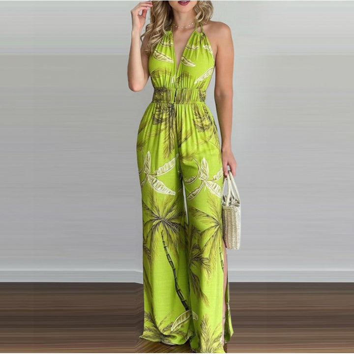 Dame Tropisk Tryk Højslidt Jumpsuit Stilla