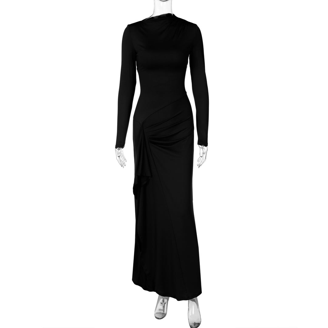 Damer Elegant Langærmet Maxikjole med asymmetrisk Snit og Raffineret Drapering Stilla