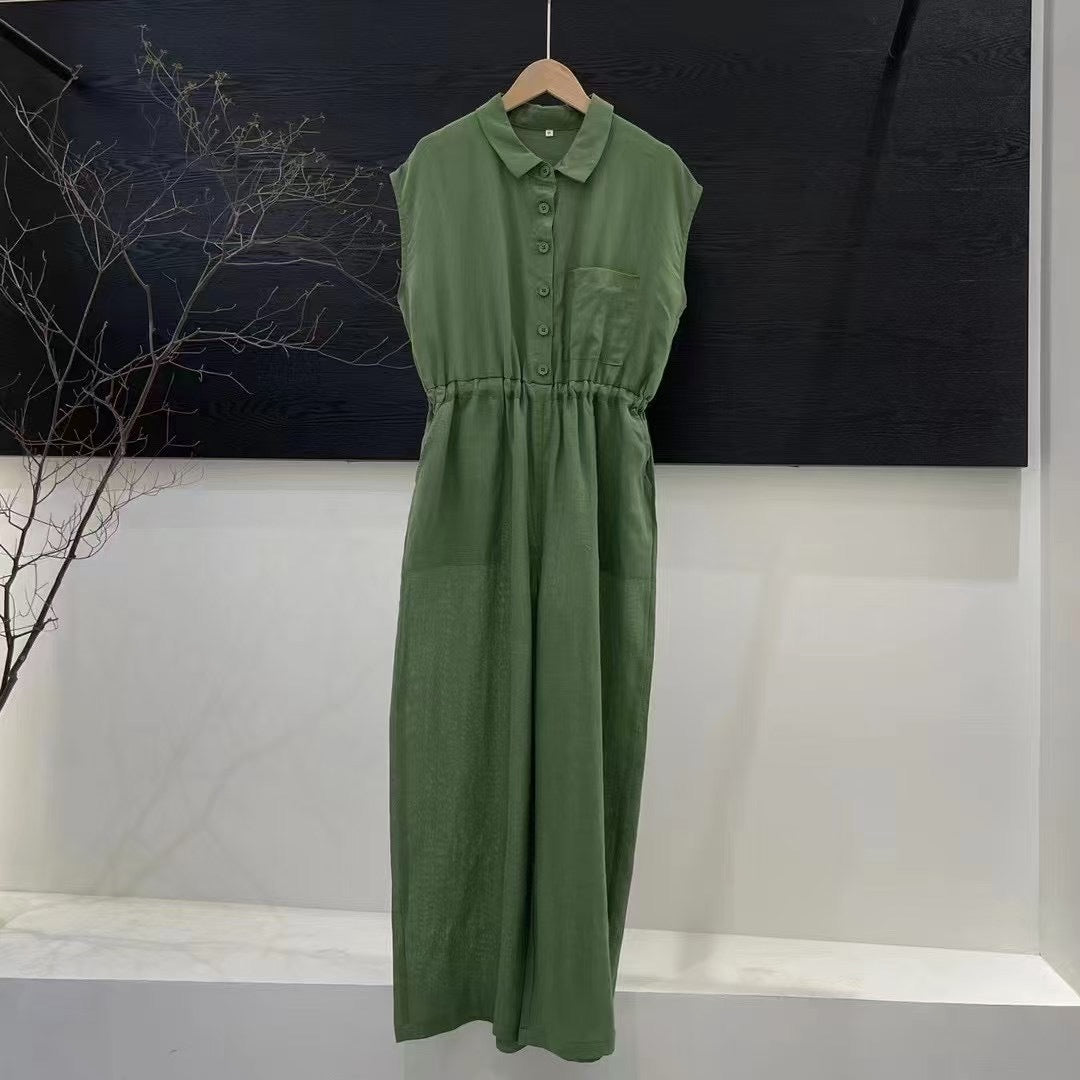 Femme Button-Up Maxi-Kjole med Taljebånd Stilla