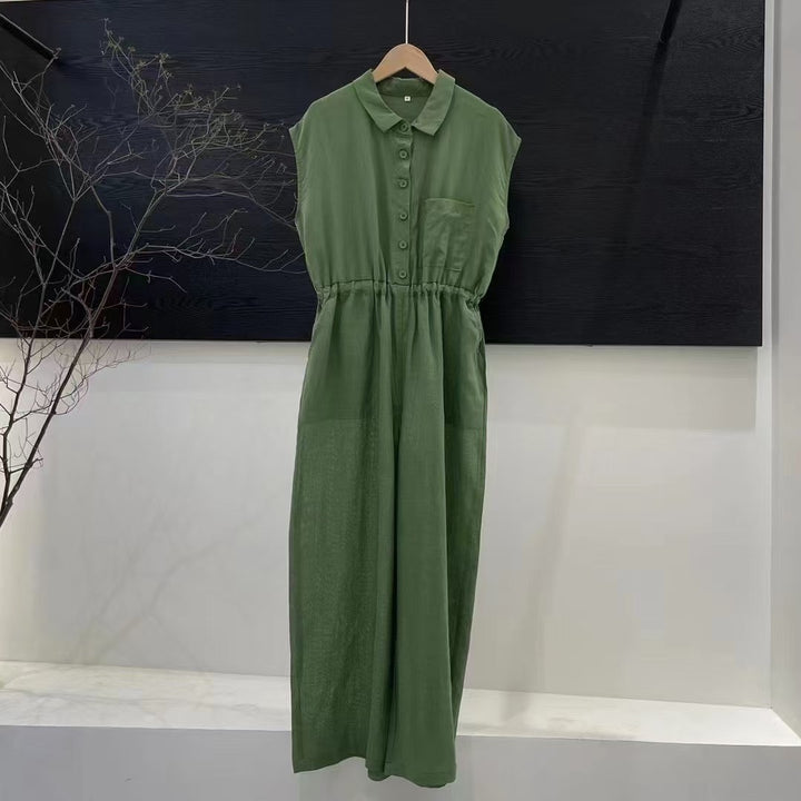 Femme Button-Up Maxi-Kjole med Taljebånd Stilla