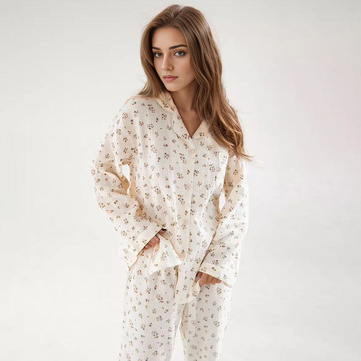 Dame bomulds-pyjamaskjorte med blomsterprint Stilla