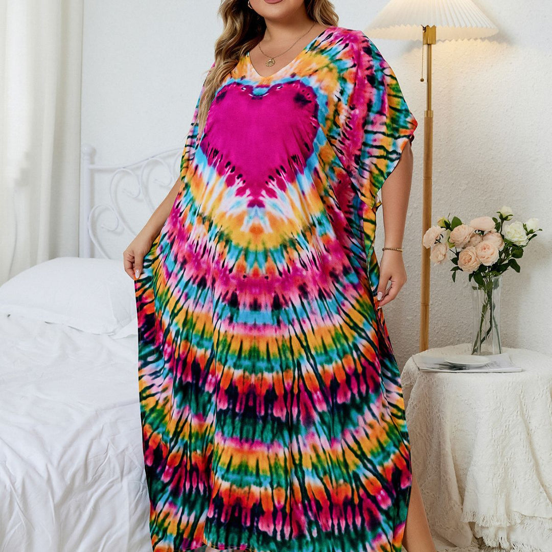 Dame Strandkjole i afslappet batikstil med hjerteformet motiv og dyb V-udskæring Stilla