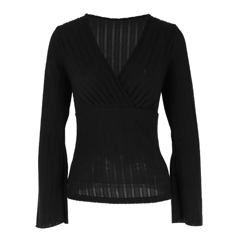 Dame elegant wrap top med rib strik og snoet design Skovae