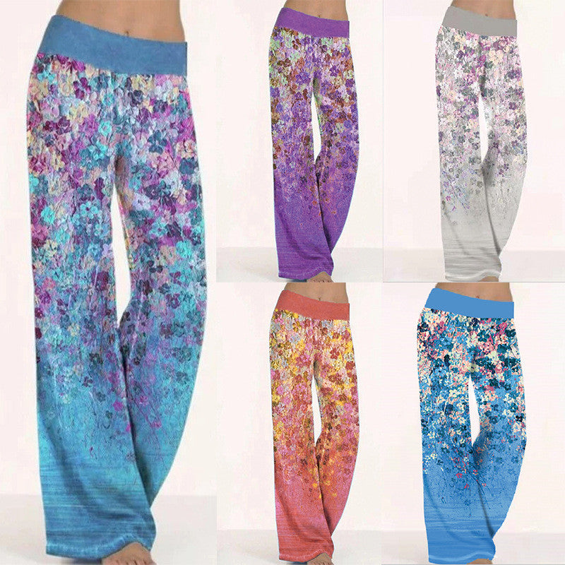 Dame løs fritidsbukser med blomsterprint og elastisk talje Stilla