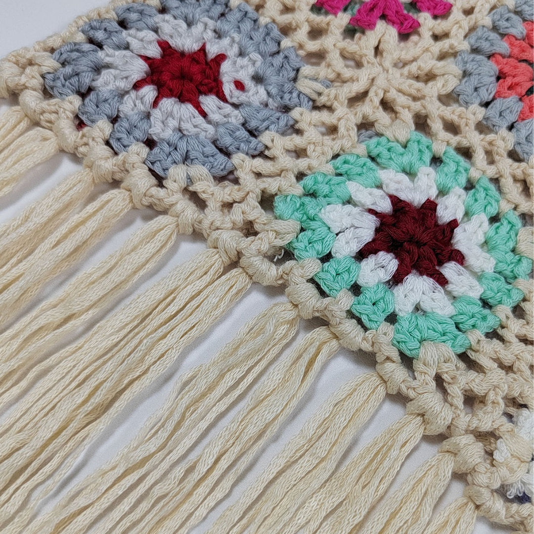 Dame hækle-håndtaske med frynset design og farverigt blomster mønster Stilla
