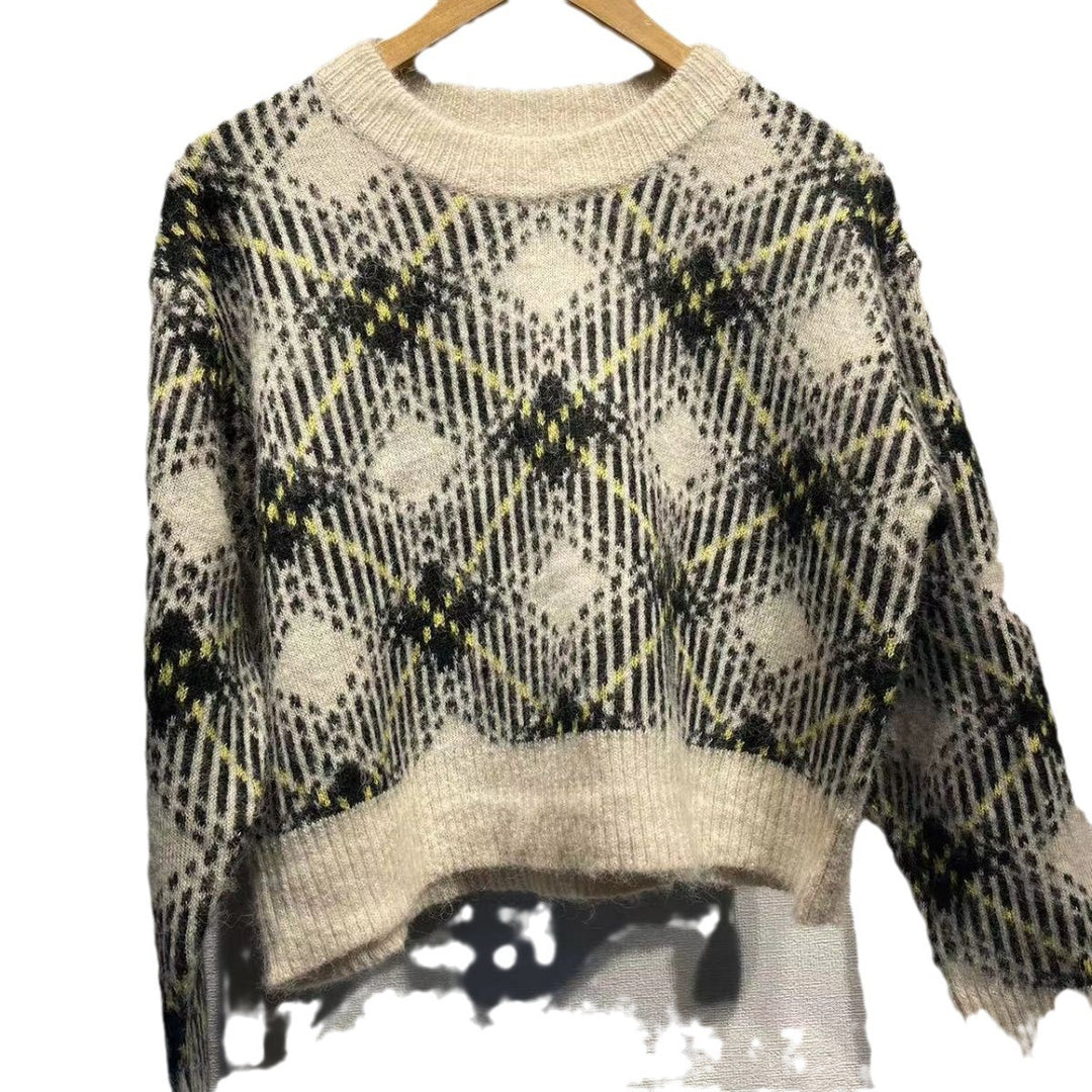 Dame sweater med stilfuldt ternet mønster og afslappet snit Stilla