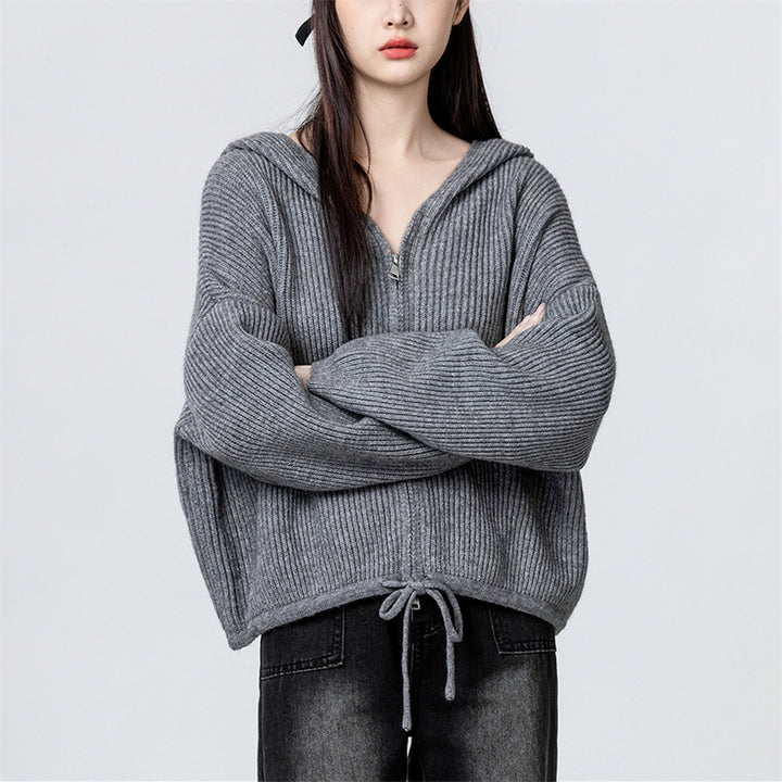 Kvinder casual hoodie jakke med tekstureret ribbet mønster Stilla