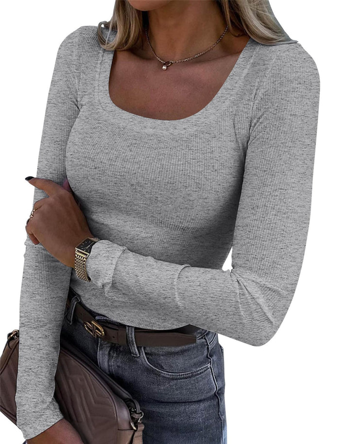 Dame Langærmet Rib-T-shirt med elegant Bådudskæring Skovae