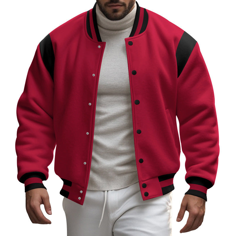 Herren nan College-baseballjakke med trykknaplukning, ribbet krave og kontrasterende skulderstykker Skovae