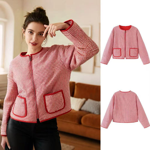 Dame quilted terningsjakke med praktiske lommer Stilla