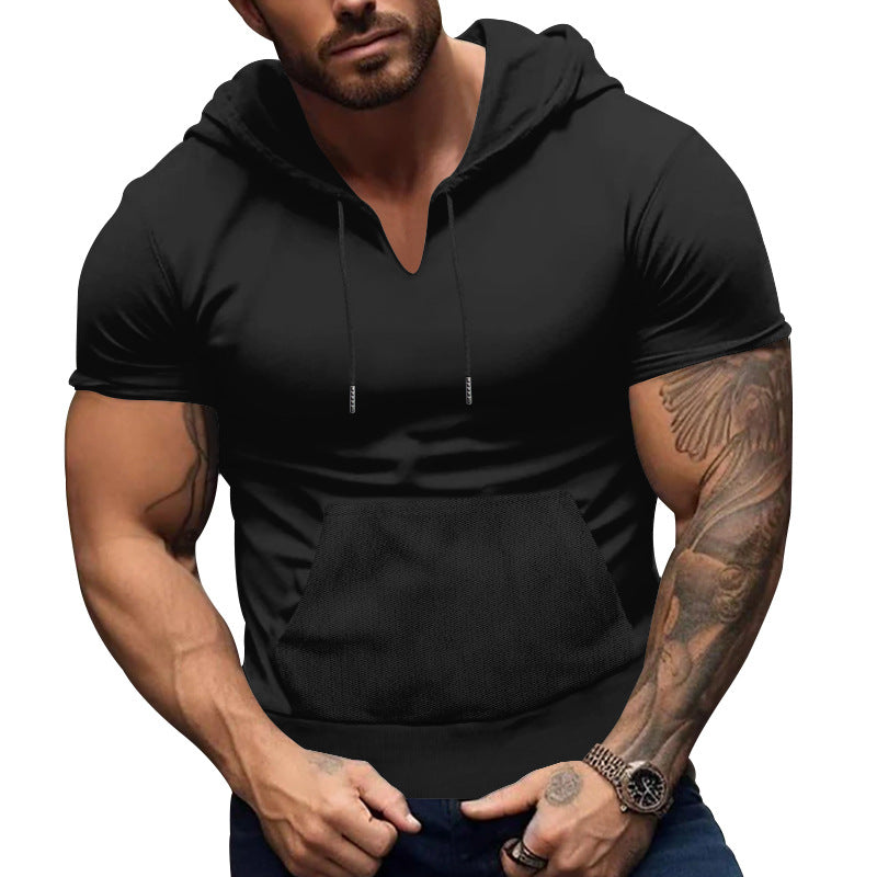 Herre kortærmet hoodie med praktisk kængurulomme og åndbart stof Stilla