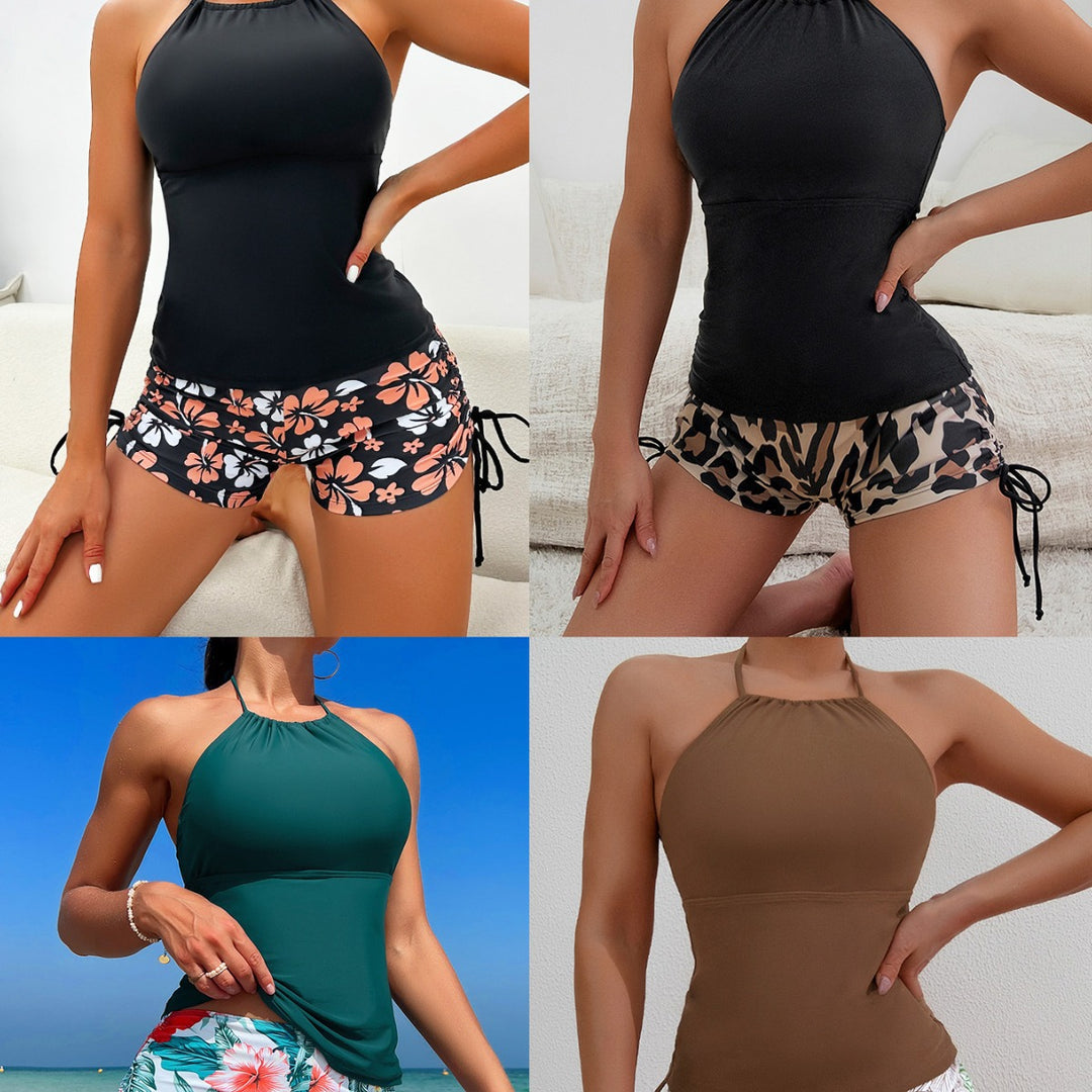 Dame Sports Top med justerbare nakkestropper og blomstermønster Shorts Skovae