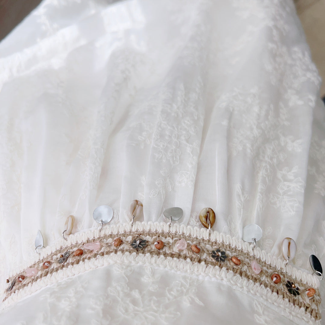 Dame Maxi Kjole med elegante Puffærmer og fint Spidsmønster Stilla