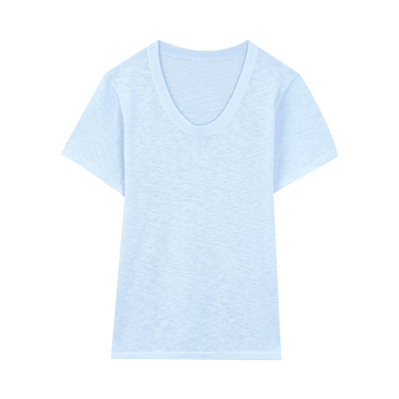 Dame kvalitets T-shirt med dyb rund halsudskæring og moderne snit Stilla