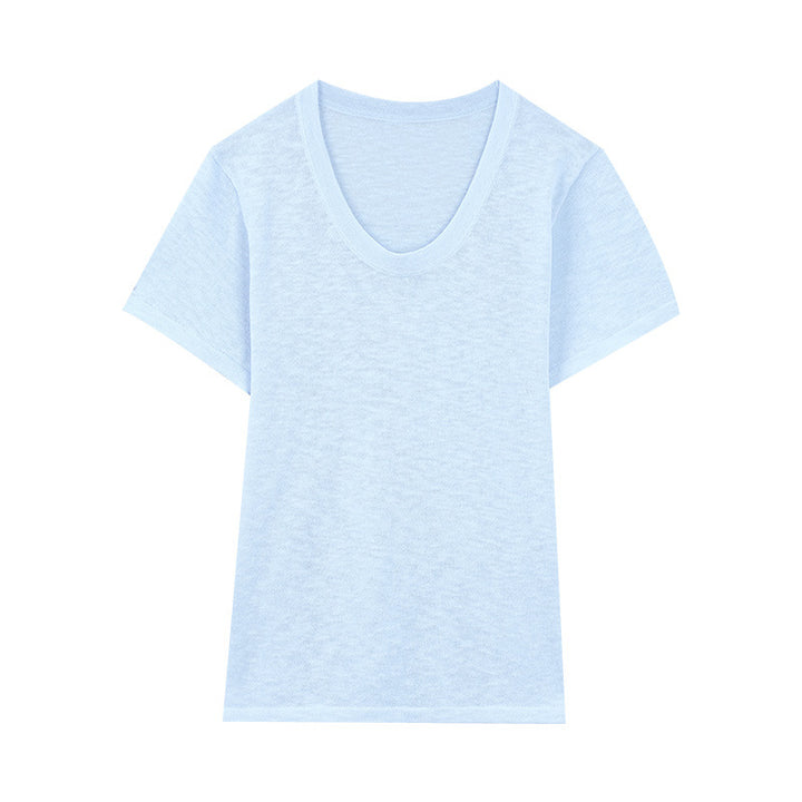 Dame kvalitets T-shirt med dyb rund halsudskæring og moderne snit Stilla