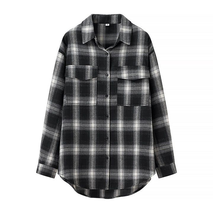 Kvinders flannel skjorte med ternet mønster og brystlommer Stilla