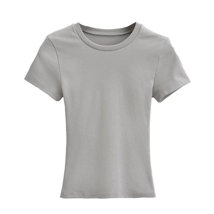 Damer figursyet Basic-T-shirt lavet af åndbart bomuldsblanding med rund halsudskæring Stilla