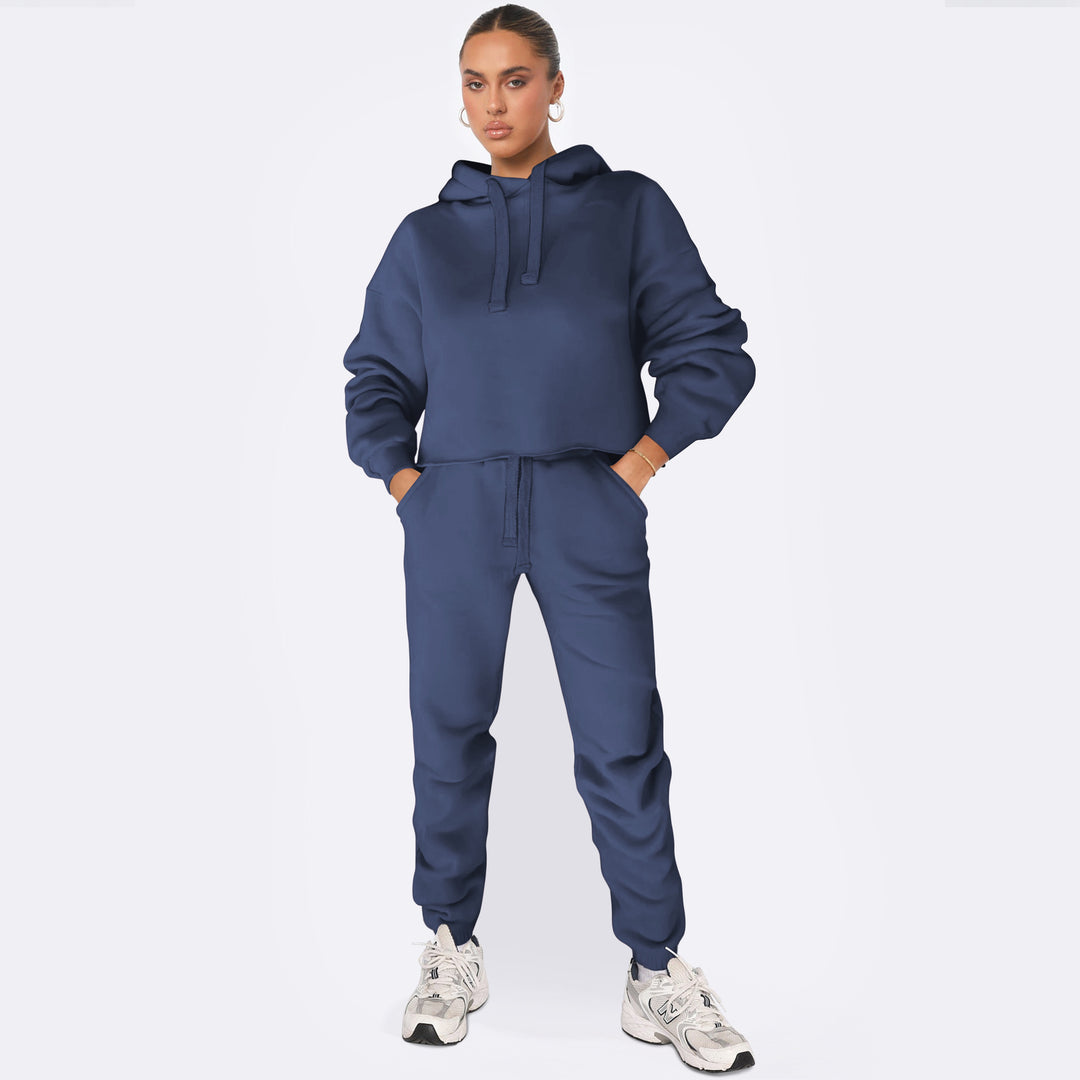 Dame stilfuldt Cropped Hoodie-sæt med elastiske manchetter og afslappet snit Stilla