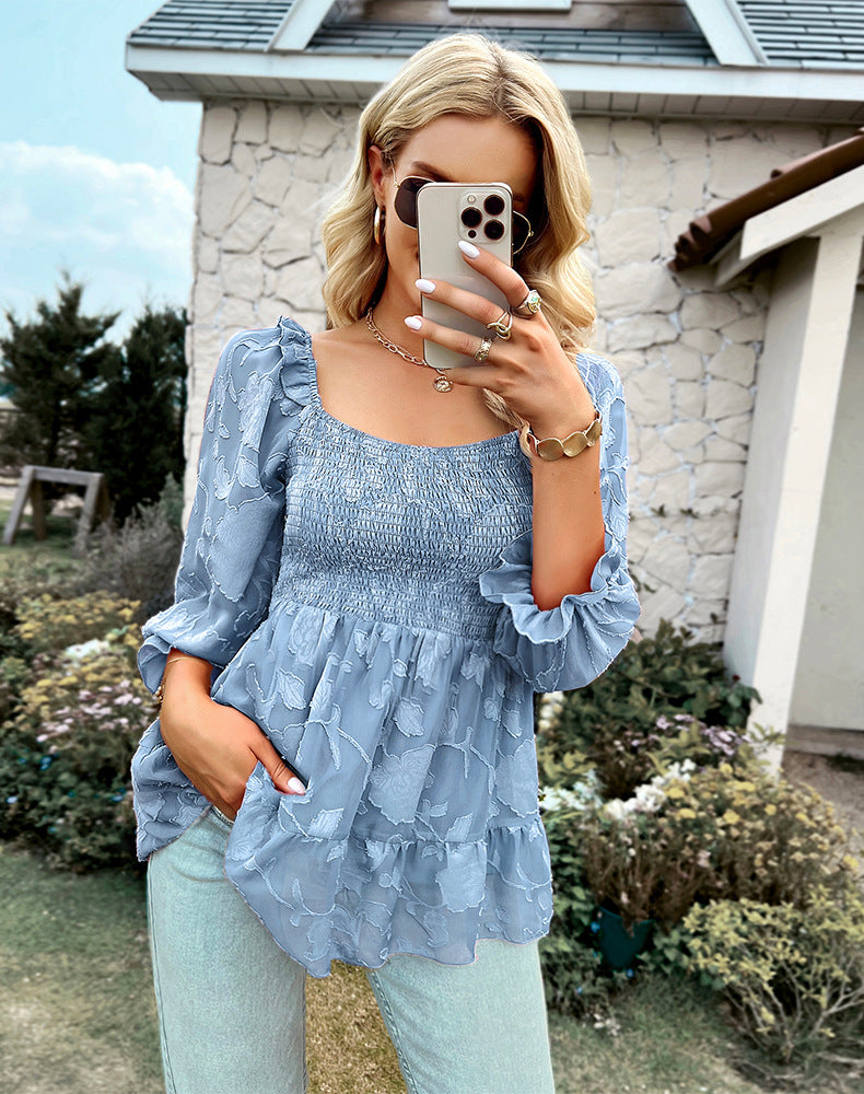 Stilla | Square Neck Langærmet Trykt Bluse Top