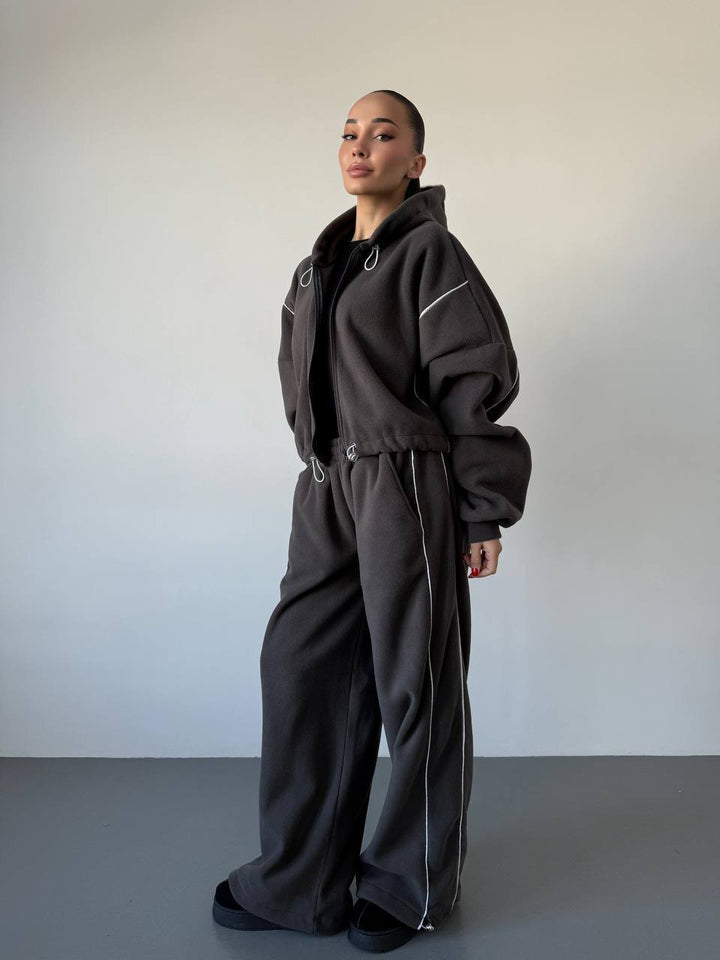 Kvinder Fleece Hoodie og løse Joggingbukser Sæt Skovae