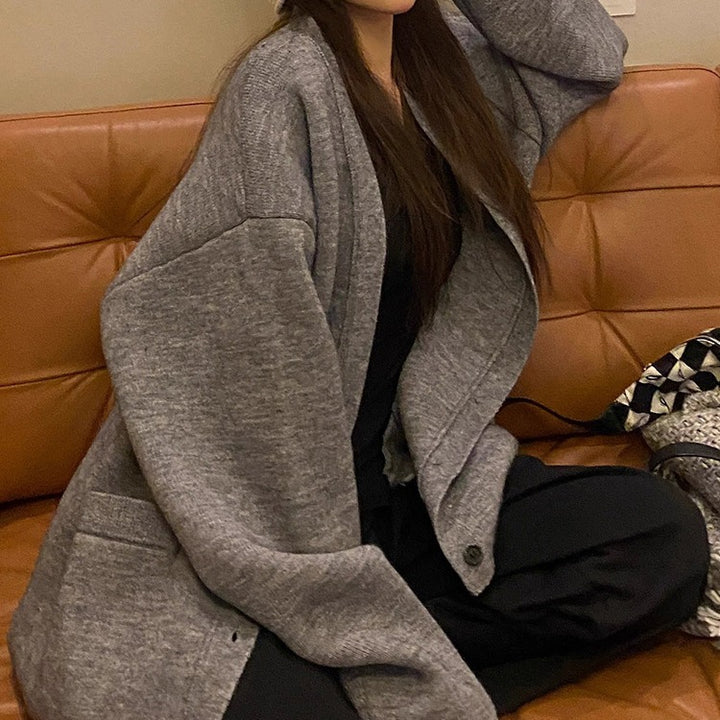Dame Oversized Strikjakke med bredt revers Stilla