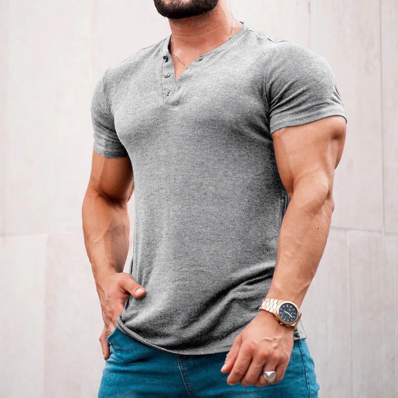 Herrer kortærmet Henley-shirt med dekorative knapper og kropsnær pasform Stilla