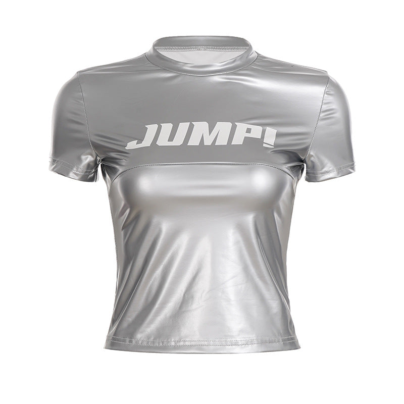 Damer sports T-shirt lavet af skinnende materiale Skovae