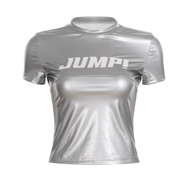 Damer sports T-shirt lavet af skinnende materiale Skovae