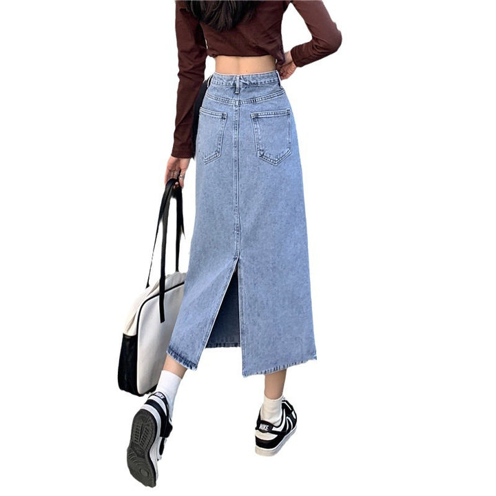 Kvinders Maxi Denim Skirt med Høj Talje og Side Split Stilla