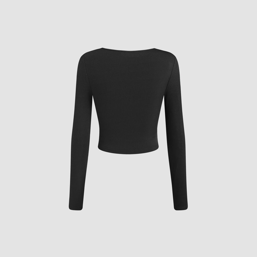 Kvinders cropped langærmet skjorte med sofistikeret draperingsdesign og mode rund halsudskæring Stilla