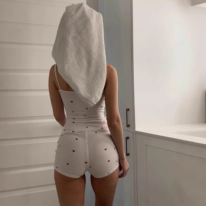 Dame sove shorts sæt med sødt hjerte mønster Skovae