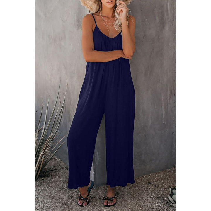 Dame Flydende Bredbenet Jumpsuit med Justerbare Spaghetti Stropper Stilla