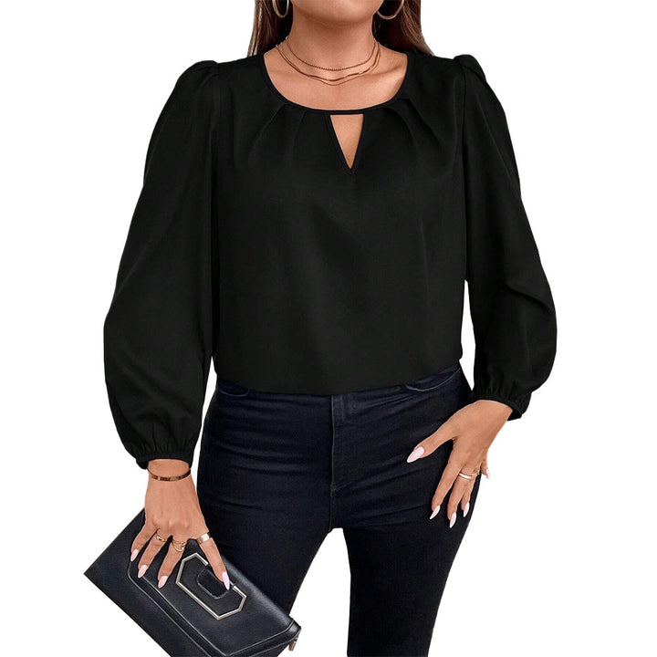 Dame elegant bluse med ballonærmer og nøgleudskæring Stilla