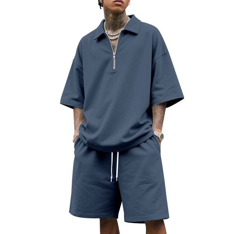 Herren sporty kortærmet outfit med lynlås og elastisk bånd Stilla