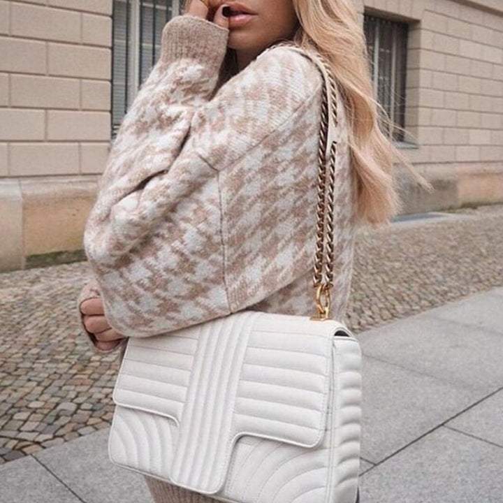 Kvinders oversized strikket sweater med ternet mønster Stilla