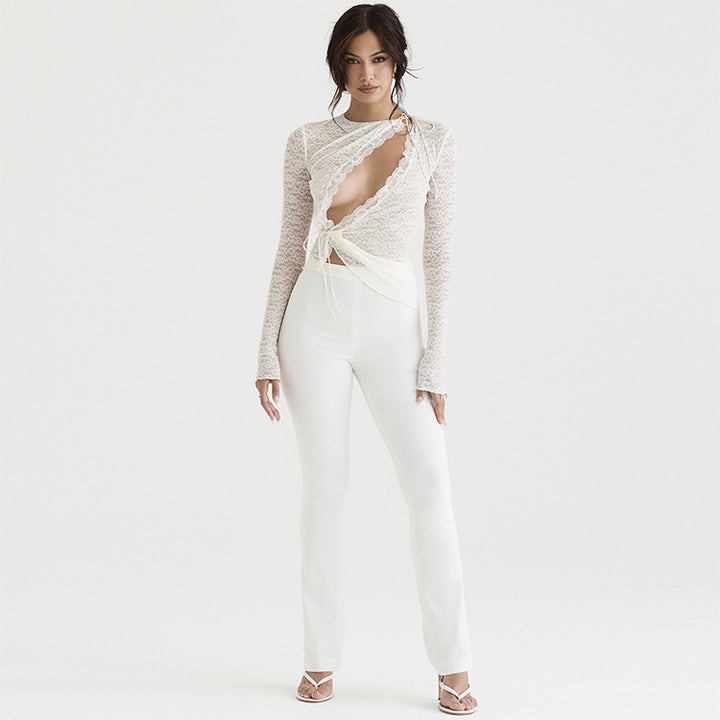 Dame spids bluse med asymmetrisk snit Stilla