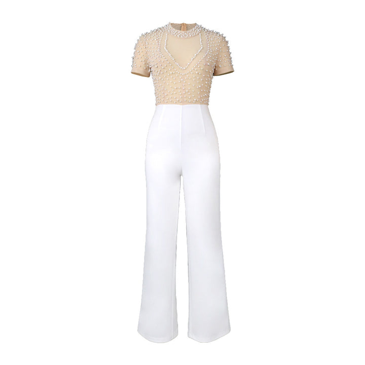Dame elegant jumpsuit med glitrende perlebesætning Skovae