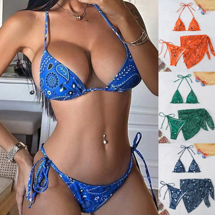 Dame bikini sæt med trendy trekants-top og stilfuld omslagsskjorte Stilla