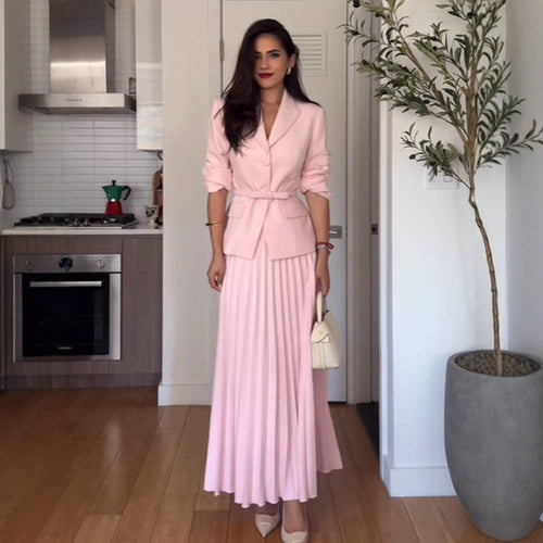 Dame elegant omslagkjole med taillers blazer og svingende nederdel Stilla