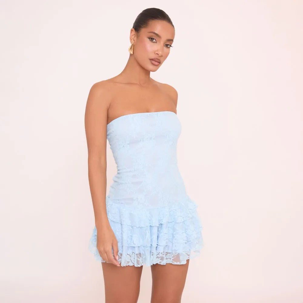 Dame Strapless Minikjole med Rüschendetails Skovae