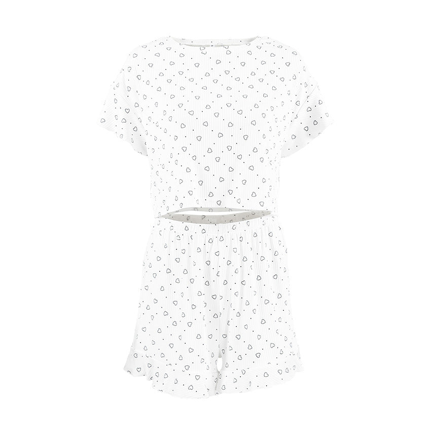 Dame Nattøj Sæt i let materiale med hjerte mønster og behagelige shorts Stilla