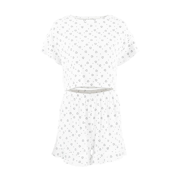 Dame Nattøj Sæt i let materiale med hjerte mønster og behagelige shorts Stilla
